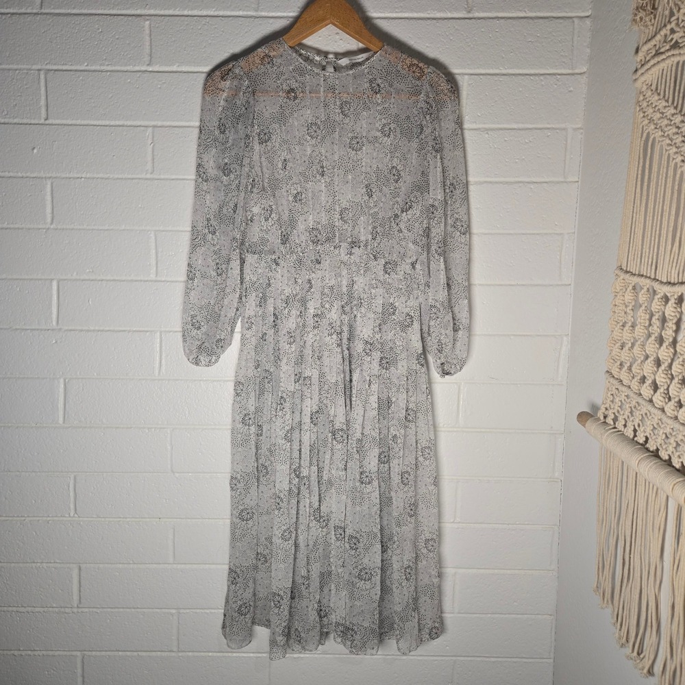 Rebecca Taylor Sheer Pintuck Silk Floral Maxi Dress 2 Puff Sleeve Boho‎ Romantic